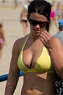 cleavage in yellow bikini top